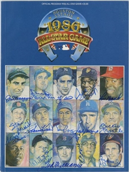 1986 All-Star Game Program Signed By (15) Including Mantle, DiMaggio, Williams, and Koufax